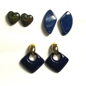 Earrings Set Women OS Blue Green Vintage Retro Heart Geometric Studs